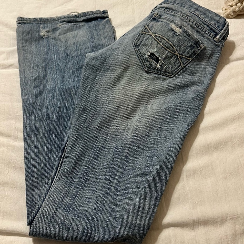 Abercrombie low rise flare distressed jeans
